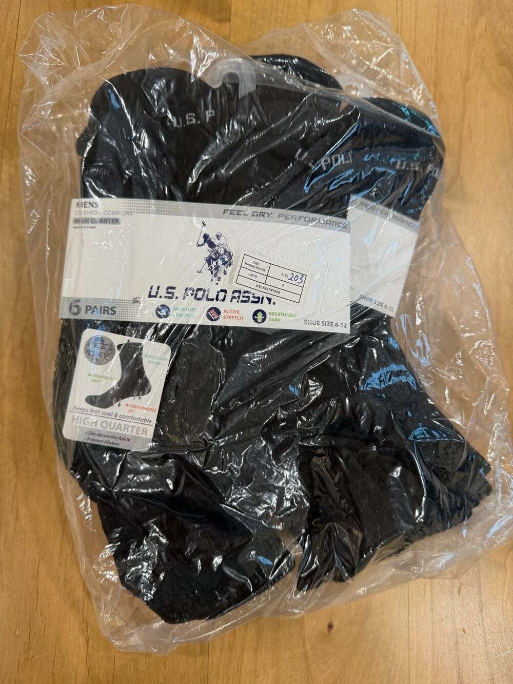 U.S. Polo Assn. High Quarter Socks Size 6-12 Black 6 Pairs, 2 packages